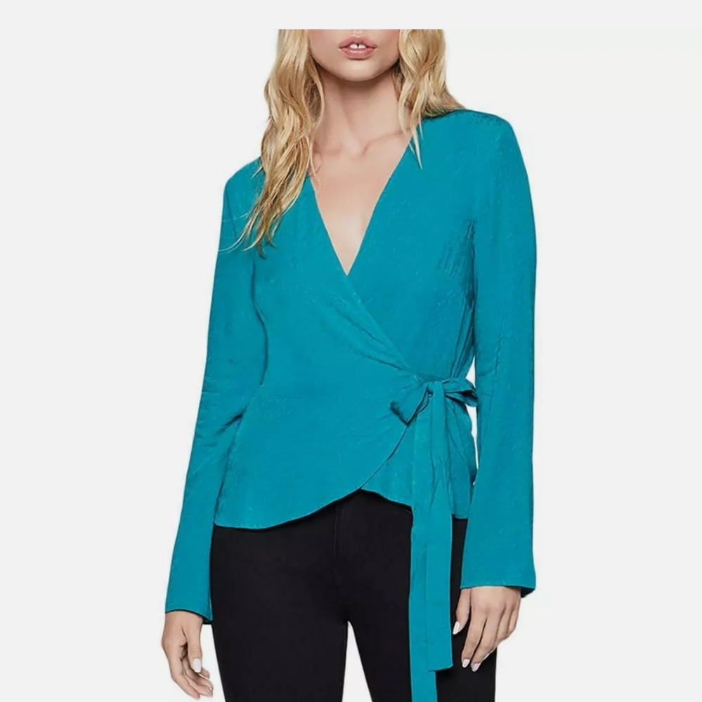 BCBGeneration Blue Pleated Surplice Wrap To